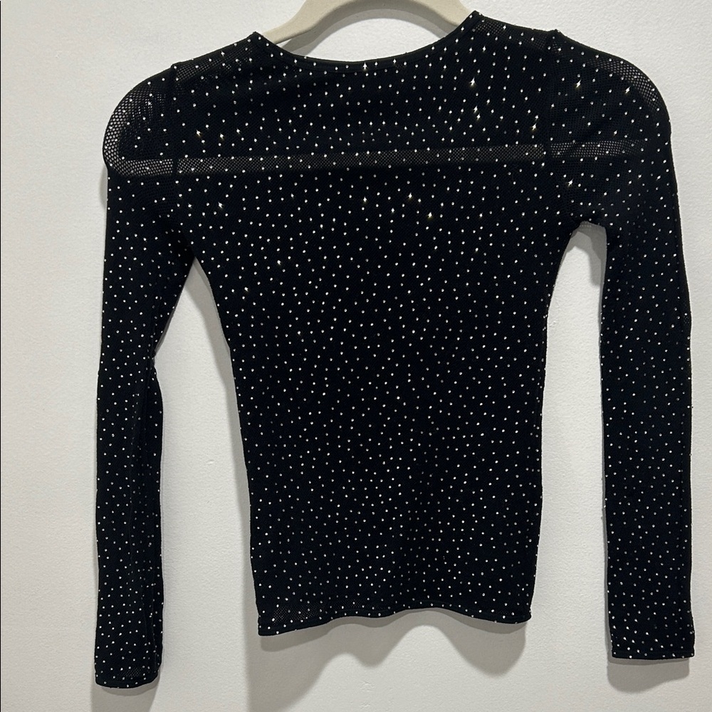 Black Rhinestone Dot Long Sleeve Top